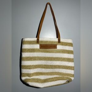 Chic Striped Tote Bag in Brown and White